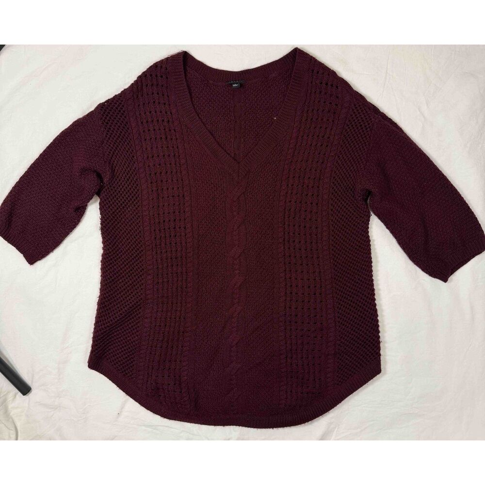 Torrid Burgundy Cable Knit Wool Blend Sweater V-Neck Tunic Plus Size 1
